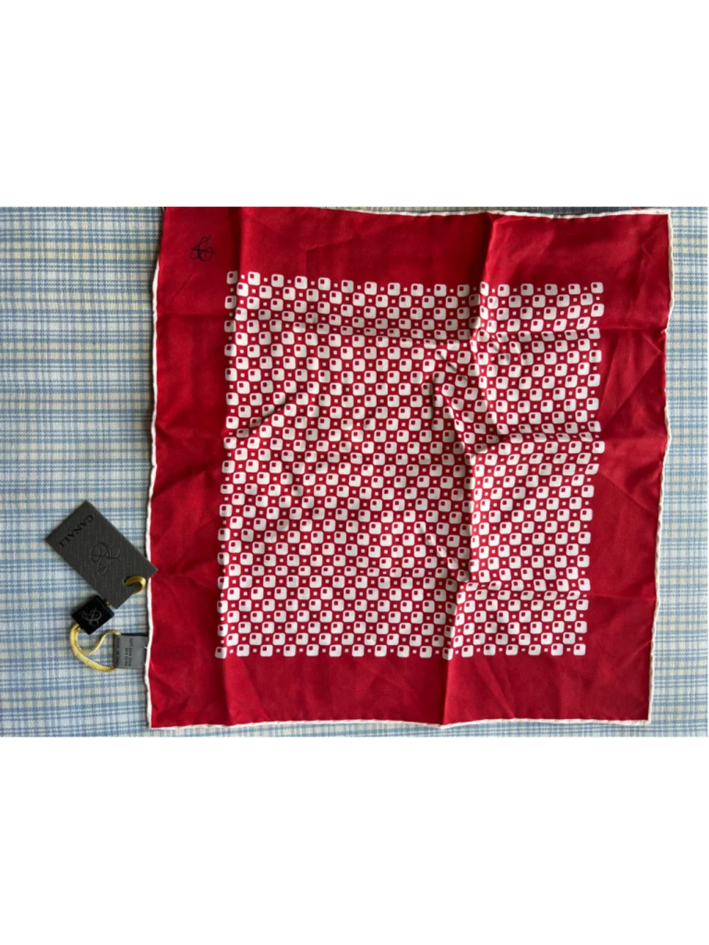 Canali Unisex Silk Pocket Square/Twilly Scarf One Size Red White